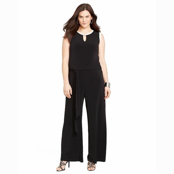 New! RALPH LAUREN Women's Belted Black Jersey Jumpsuit Plus Size 2X - Picture 1 of 7